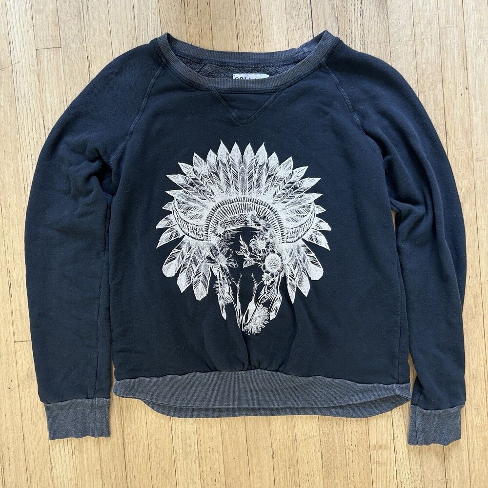 291 Venice Black Crop Sweatshirt Women's Medium (02) Feather Headdress
